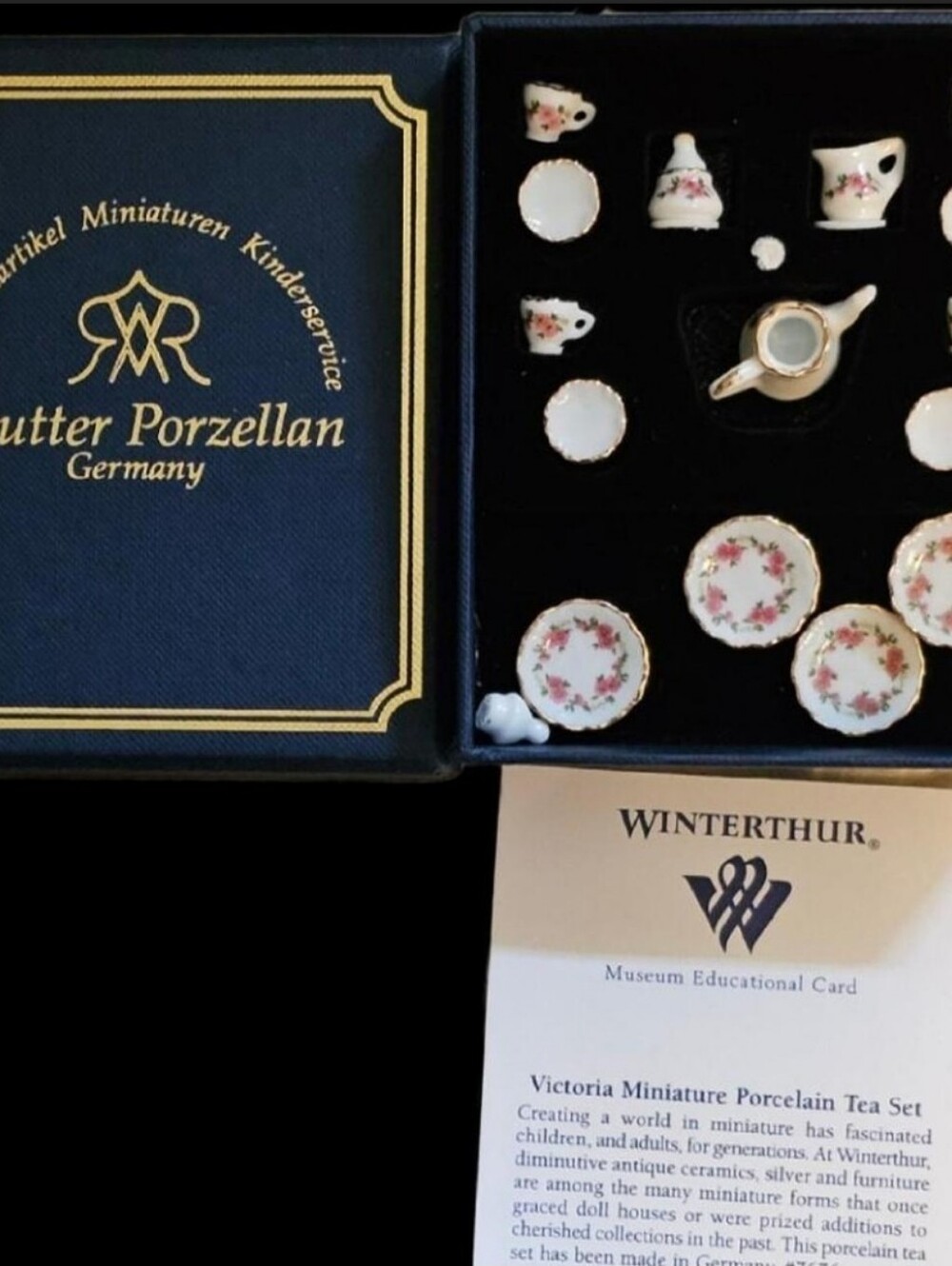 N.I.B. Vintage Reutter Porzellan Miniature Tea Set ☕️ UNUSED ORIG BOX PAPERWORK